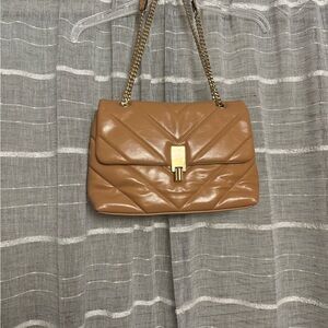 Elegant Tan Quilted Shoulder Bag